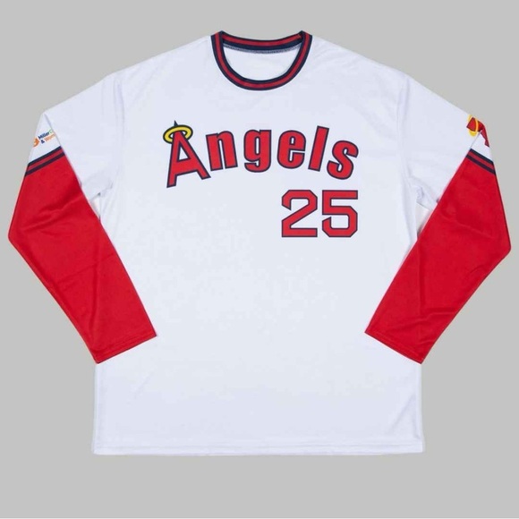 Angels Other - NWT LA ANGELS THROWBACK Long Sleeve XL SHIRT Jersey Red White July 25 Giveaway